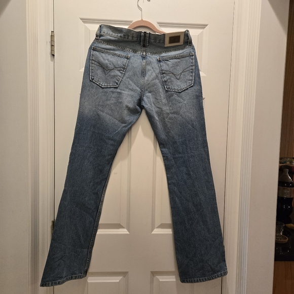 Vintage Y2K Jeans 32 Mid Rise Blue Pocket Medium Light Wash Cotton Straight Leg - Picture 2 of 12